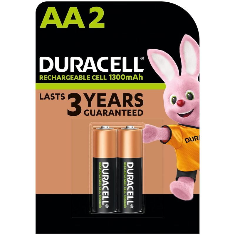Duracell Rechargeable AA 1300mAh Batteries, Pack of 2 Duracell Rechargeable AA 1300mAh Batteries, Pack of 2